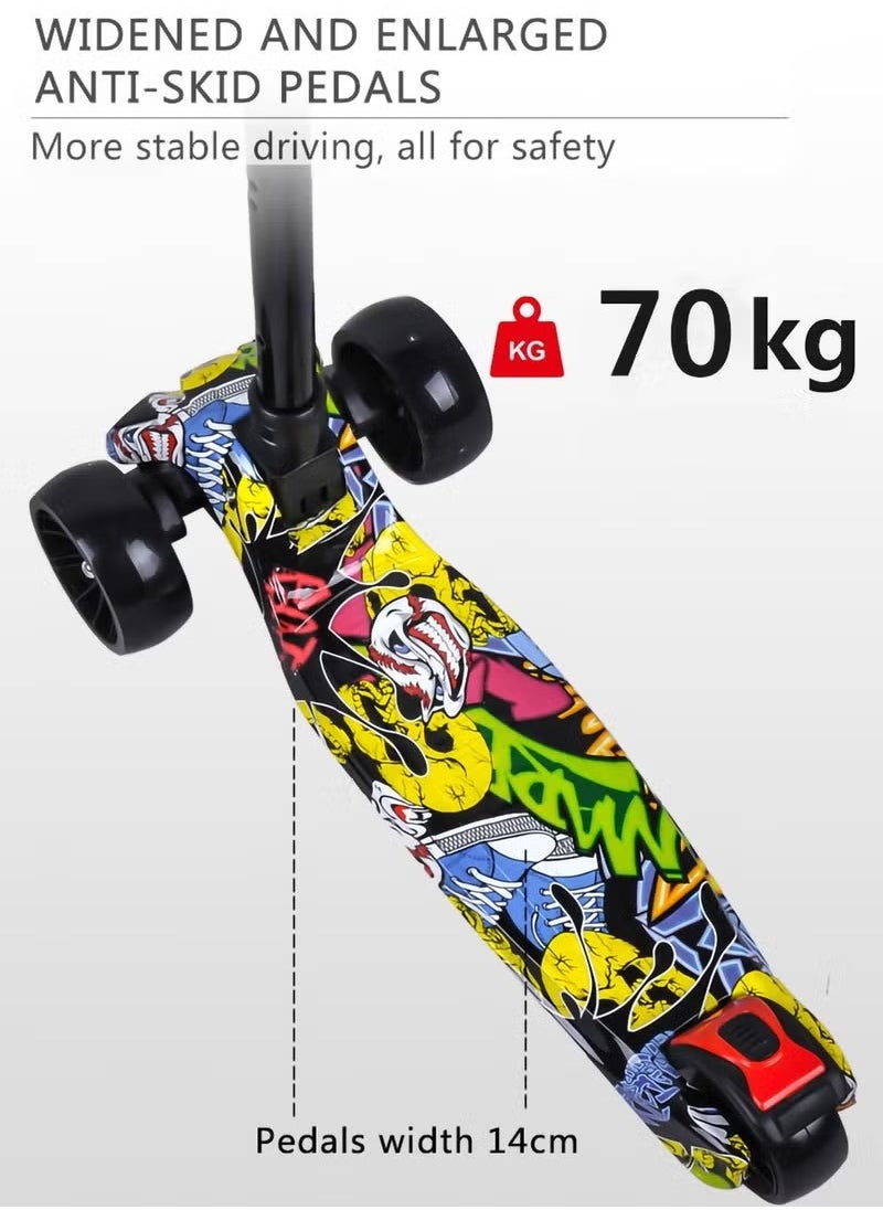Kids scooter, 3 Wheel Scooter with Flash Wheels and Adjustable Height, Children Kick Scooter for 2-12 Year Kids