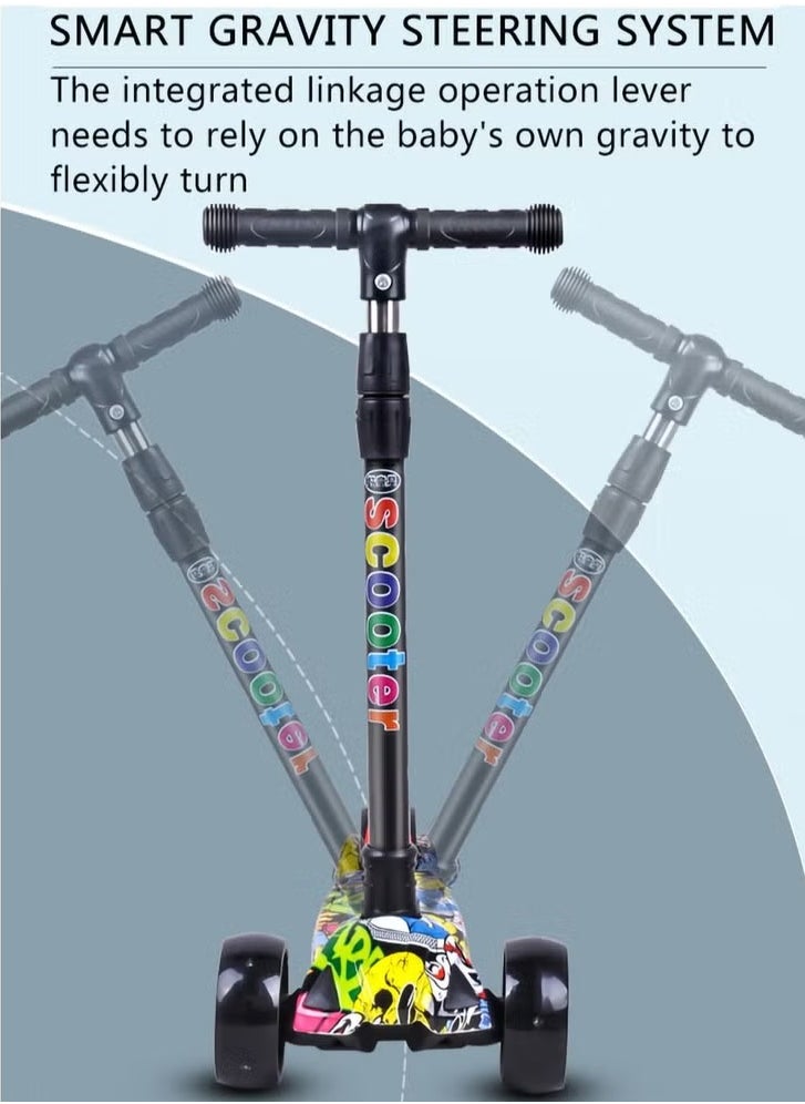 Kids scooter, 3 Wheel Scooter with Flash Wheels and Adjustable Height, Children Kick Scooter for 2-12 Year Kids