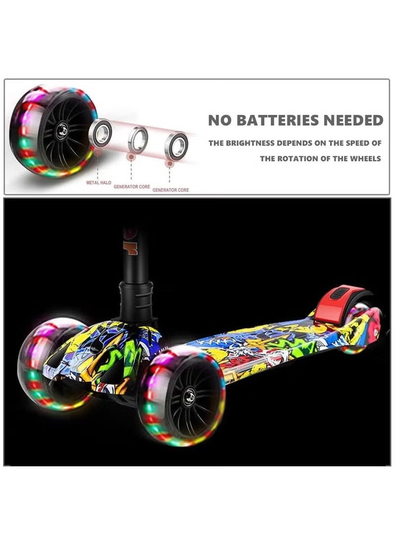 Kids scooter, 3 Wheel Scooter with Flash Wheels and Adjustable Height, Children Kick Scooter for 2-12 Year Kids