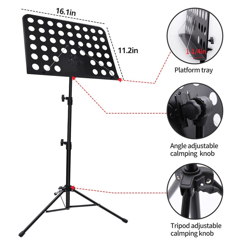 Mdvora 1/2/3 Pack Sheet Music Stand, Adjustable Music Stand with Carrying Bag, Professional Music Book Holder Music Sheet Clip Holder for Guitar, Ukulele, Violin Players(Standard Version, 1 Pack) - Image 2