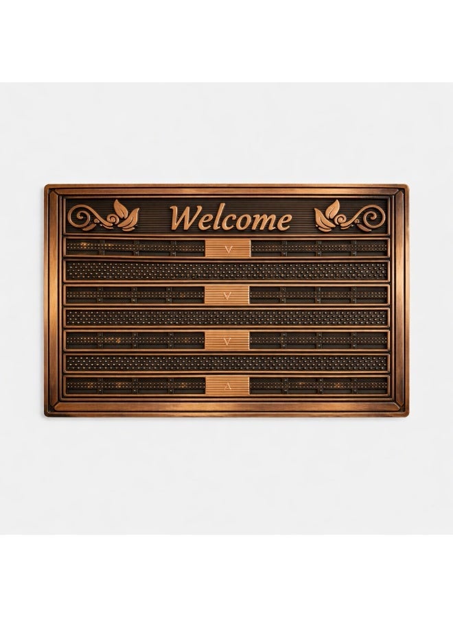 Premium Rectangular Welcome Door Mat for Indoor & Outdoor Use, Non-Slip, Dust Resistant, Easy to Clean - Brown & Gold - Image 1