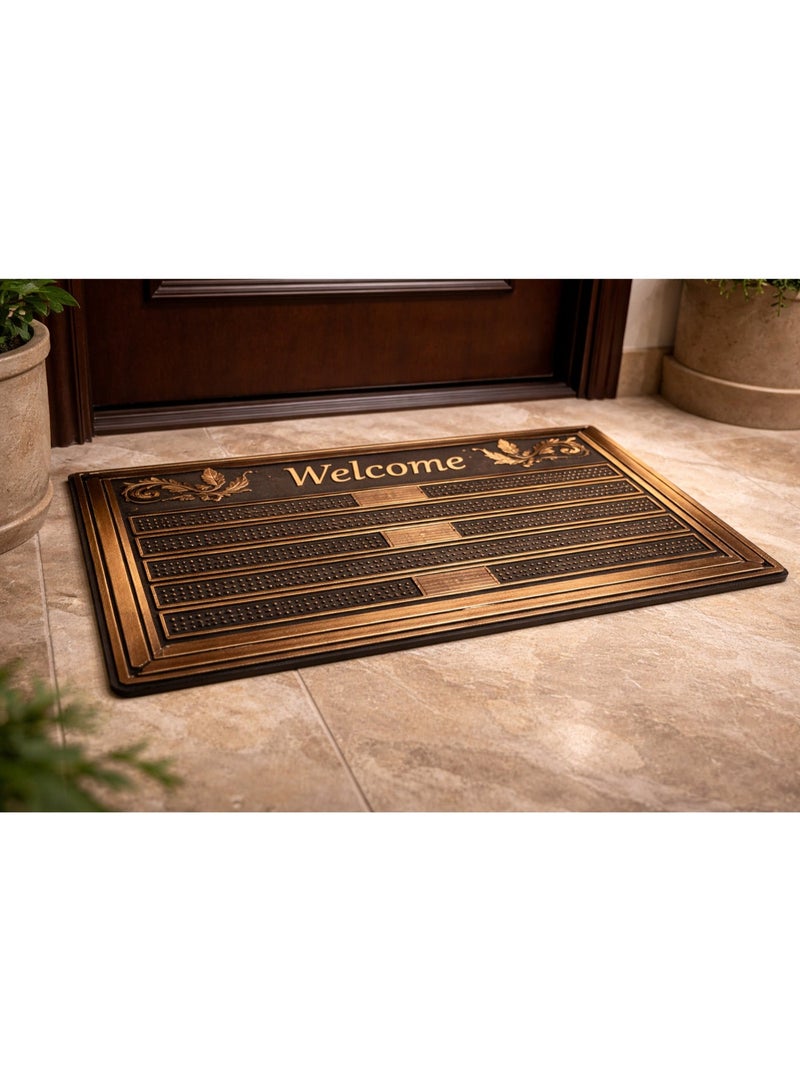 Premium Rectangular Welcome Door Mat for Indoor & Outdoor Use, Non-Slip, Dust Resistant, Easy to Clean - Brown & Gold - Image 3