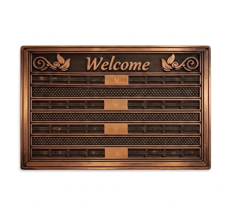 Premium Rectangular Welcome Door Mat for Indoor & Outdoor Use, Non-Slip, Dust Resistant, Easy to Clean - Brown & Gold - Image 1