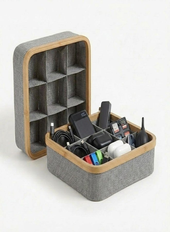 oddpod™ Sortee Wardrobe Organizer with 9 Compartments | Foldable Bamboo Frame Fabric Divider for Clothes, Innerwear, Accessories, Beauty Items, Desktop & Shelf Organization (Grey) - Image 1