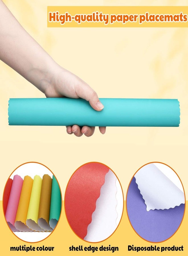 Panelee 120 Pcs Colorful Disposable Paper Placemats 10 x 14 Inch Rainbow Paper Place Mats with Decorative Wavy Scalloped Edge Blank Table Mats for Easter Wedding Catering Dining Party (Bright Color) - Image 3