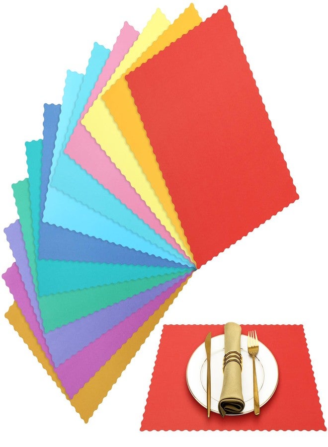 Panelee 120 Pcs Colorful Disposable Paper Placemats 10 x 14 Inch Rainbow Paper Place Mats with Decorative Wavy Scalloped Edge Blank Table Mats for Easter Wedding Catering Dining Party (Bright Color) - Image 1