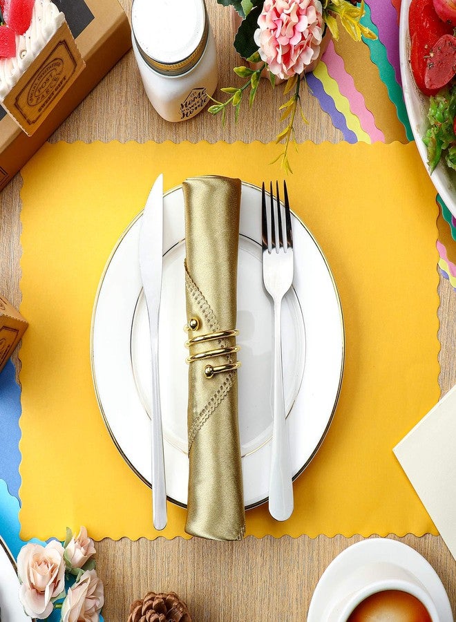 Panelee 120 Pcs Colorful Disposable Paper Placemats 10 x 14 Inch Rainbow Paper Place Mats with Decorative Wavy Scalloped Edge Blank Table Mats for Easter Wedding Catering Dining Party (Bright Color) - Image 4