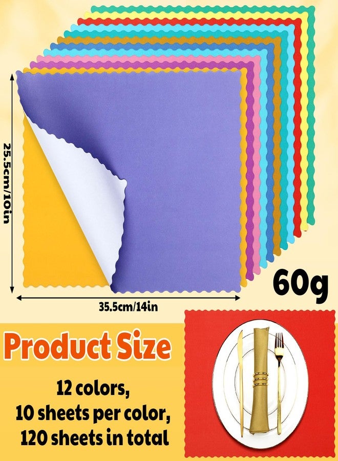 Panelee 120 Pcs Colorful Disposable Paper Placemats 10 x 14 Inch Rainbow Paper Place Mats with Decorative Wavy Scalloped Edge Blank Table Mats for Easter Wedding Catering Dining Party (Bright Color) - Image 2