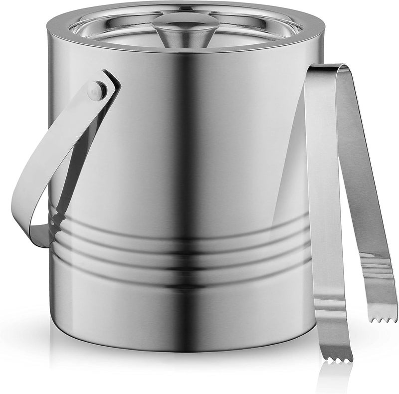 JoyJolt Metal Double Wall Ice Bucket with Lid, Ice Tongs and Strainer. 3L Insulated Ice Bucket for Cocktail Bar, Wine, Home Bar Accessories, Parties, Champagne Bucket. Stainless Steel Ice Buckets - Image 1