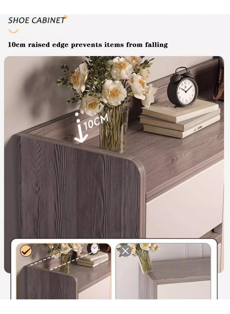 إيونتو خزانة أحذية عصرية بأربعة أبواب تفتح بالضغط، ودرج واحد، وثلاثة أرفف مفتوحة - أرجل معدنية مرتفعة، وسطح عمل بحافة مستديرة للتخزين في المدخل والممر وغرفة المعيشة - Image 3