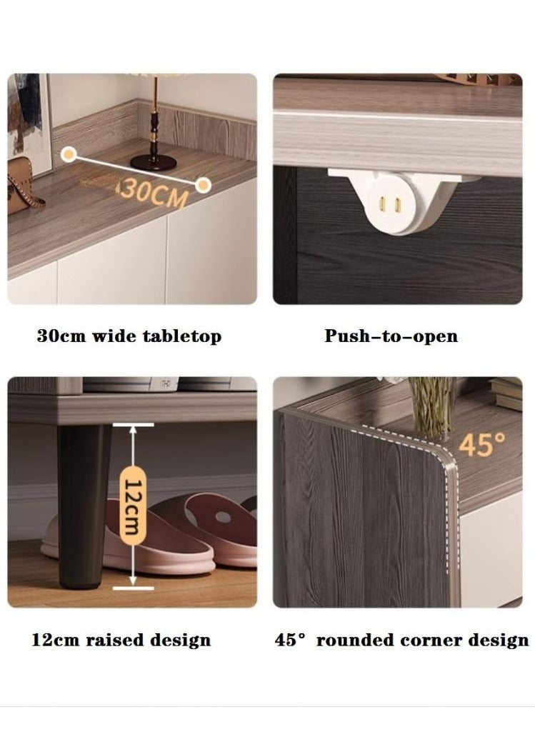 إيونتو خزانة أحذية عصرية بأربعة أبواب تفتح بالضغط، ودرج واحد، وثلاثة أرفف مفتوحة - أرجل معدنية مرتفعة، وسطح عمل بحافة مستديرة للتخزين في المدخل والممر وغرفة المعيشة - Image 4