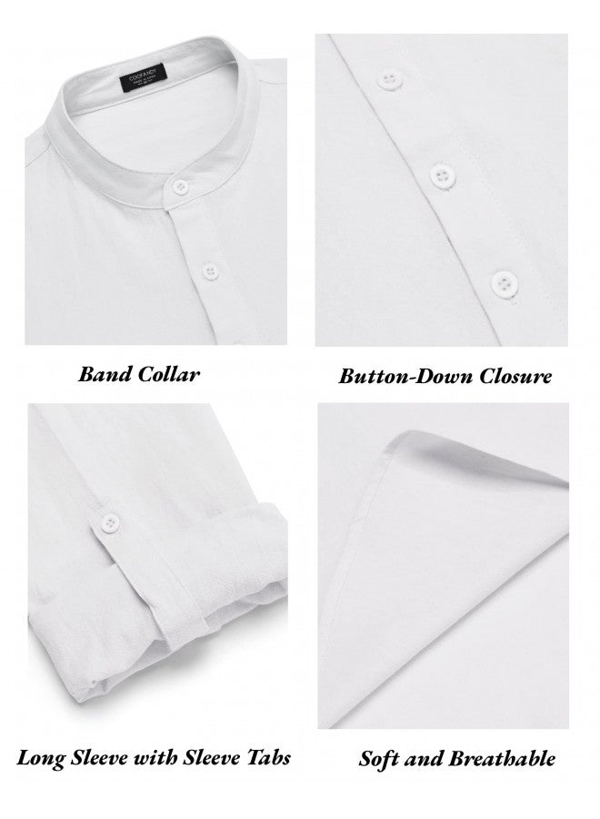 COOFANDY Men's 2 Pieces Cotton Linen Set Long Sleeve Henley Shirts Casual Beach Pants With Pockets Summer Yoga Outfits - Image 3