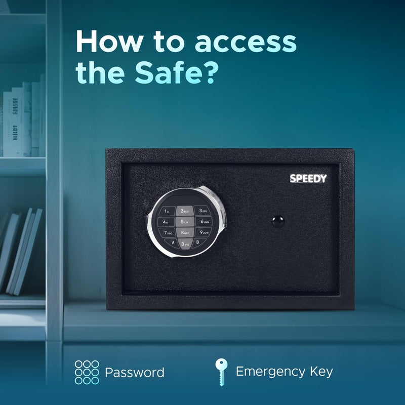 Speedy خزنة رقمية بسعة 8 لترات للمنزل والمكتب مع وصول ثنائي الاتجاه | كلمة مرور ومفتاح طوارئ | خزنة آمنة للمنزل مع لوحة مفاتيح رقمية وضوء LED | 8 لترات (أسود) - Image 2