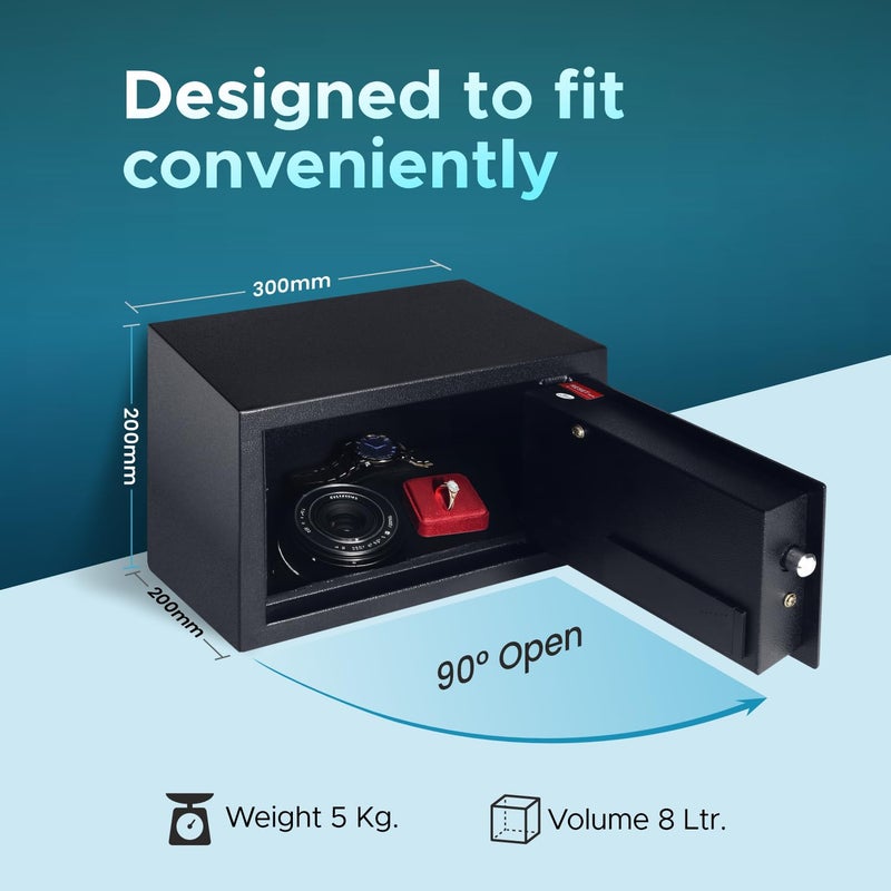 Speedy خزنة رقمية بسعة 8 لترات للمنزل والمكتب مع وصول ثنائي الاتجاه | كلمة مرور ومفتاح طوارئ | خزنة آمنة للمنزل مع لوحة مفاتيح رقمية وضوء LED | 8 لترات (أسود) - Image 3