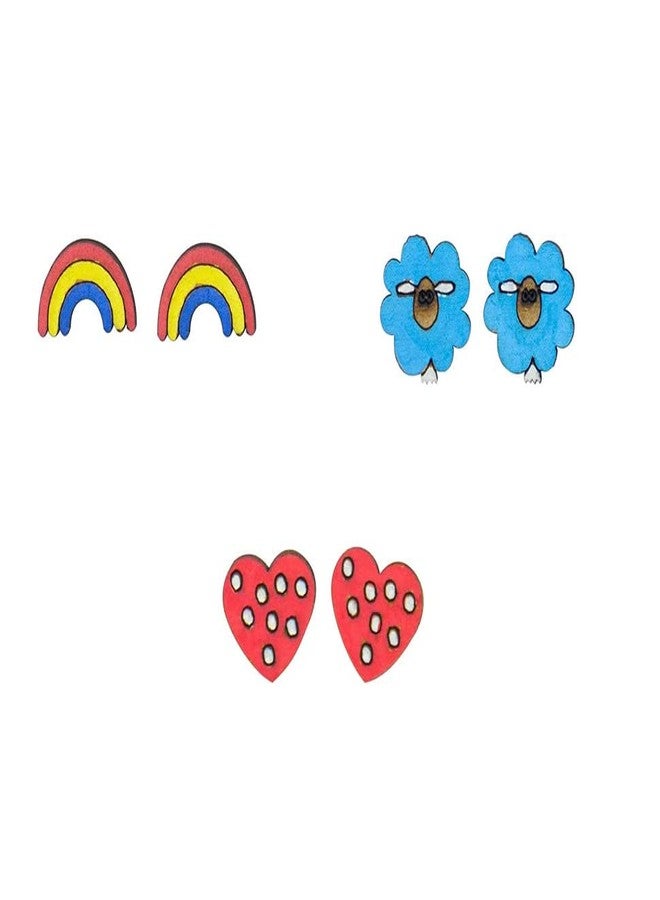 ORENAME Wooden Earrings for Girls and Women 3 Pairs Set Handmade Wooden Earrings with Ear Backs for Women and Girls Different Shapes and Colors(Pack of 3 -Style-4,5,6) - Image 1