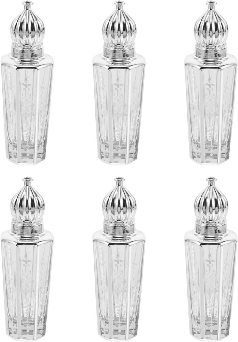 6 قطع من زجاجات رول أون رول بسعة 15 مل، مزينة بنقوش فضية وقابلة لإعادة التعبئة، مع أغطية، مناسبة للسفر والزيوت العطرية الأساسية. - Image 1