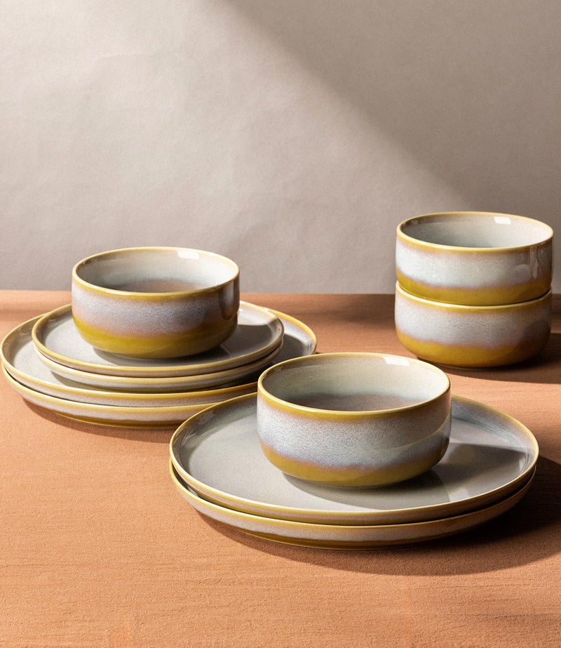 TheTerra Ceramic Dinnerware Sets for 4, 12 Pieces Handmade Reactive Glaze Plates and Bowls Set, Scratch Resistant Dish Set, Oven & Microwave & Dishwasher Safe, Autumn Haze - Image 4