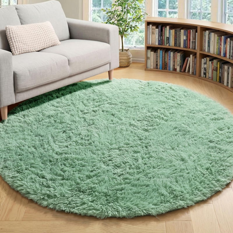 ONASAR Sage Green Round Area Rug 4ft, Fluffy Soft Bedroom Circle Rugs for Kids Girls Boys Teen Dorm Room, Cute Furry Plush Shaggy Carpet for Nursery Living Room Playroom Christmas Home Decor - Image 1