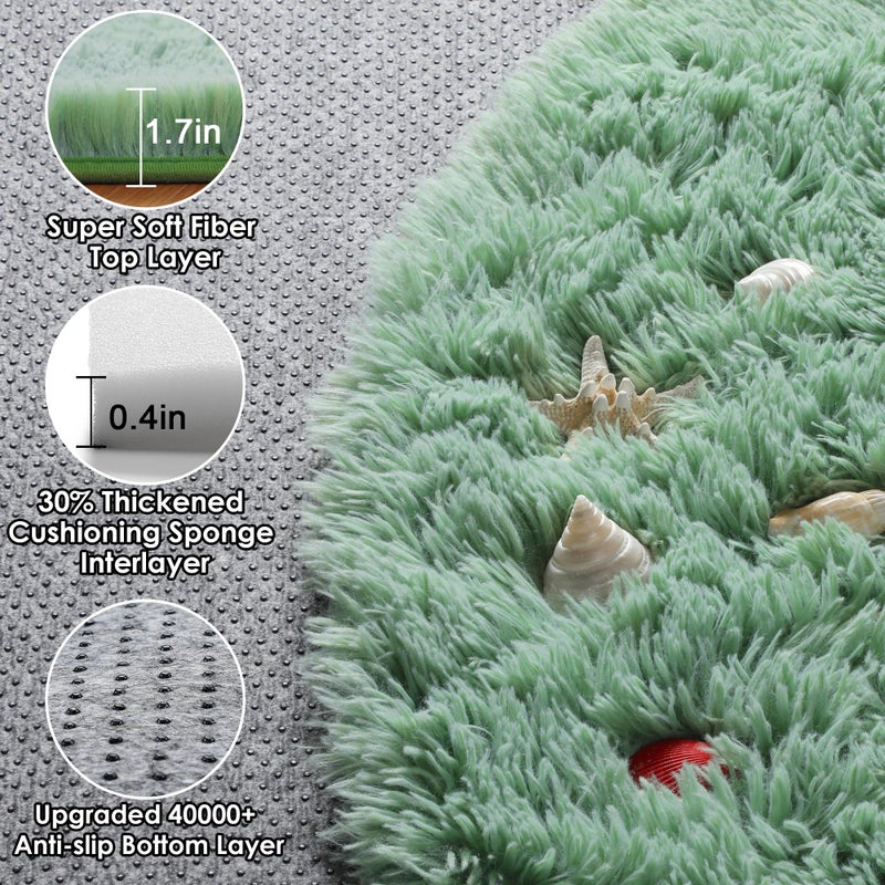 ONASAR Sage Green Round Area Rug 4ft, Fluffy Soft Bedroom Circle Rugs for Kids Girls Boys Teen Dorm Room, Cute Furry Plush Shaggy Carpet for Nursery Living Room Playroom Christmas Home Decor - Image 2