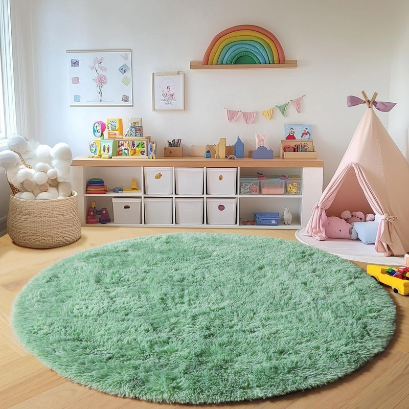 ONASAR Sage Green Round Area Rug 4ft, Fluffy Soft Bedroom Circle Rugs for Kids Girls Boys Teen Dorm Room, Cute Furry Plush Shaggy Carpet for Nursery Living Room Playroom Christmas Home Decor - Image 5