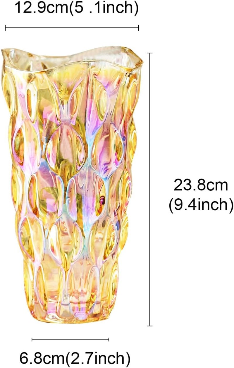 CEMABT 9.5inch 3.4 lb Glass Vases for Flowers Unbreakable Thickened Morden vase for Tables Centerpieces,Colorful,Vintage and Clear Rose Large Flower vases for Bouquet Unique Giftsï¼ˆGold Blueï¼‰ - Image 2