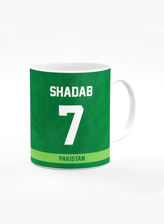Stylizedd Designer Printed Coffee Mug with Heavy Duty Handle 11oz Ceramic Personalised Gift Mugs Cup [Microwave Safe & Dishwasher Proof ] - Cricket Player - Shadab Khan, Jersey Number - 7 - Image 1