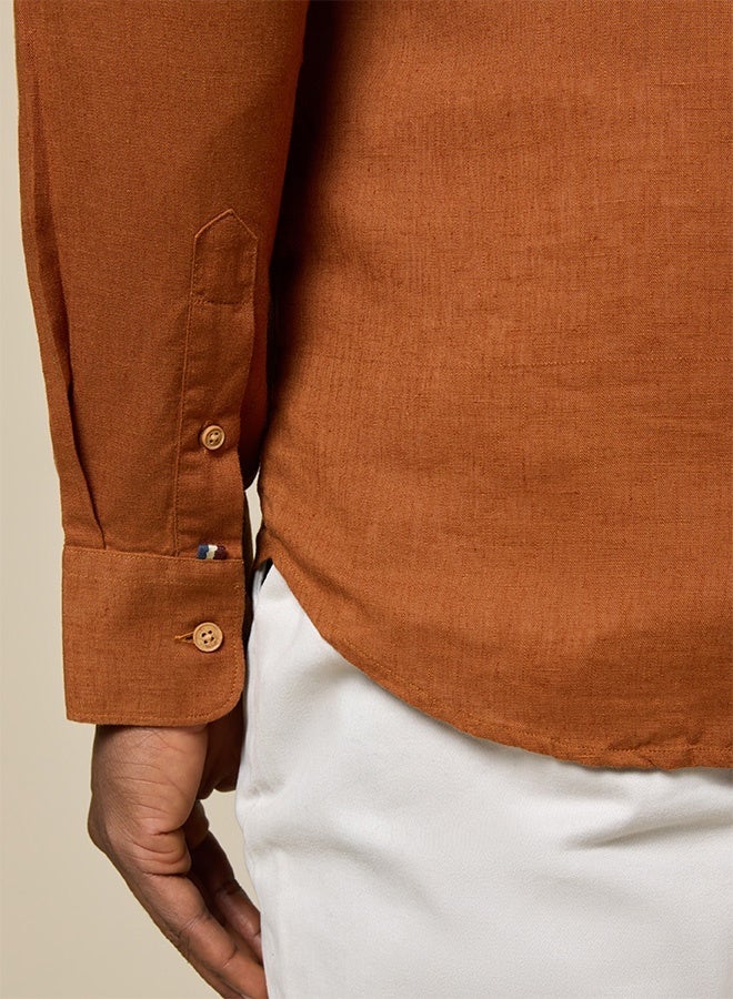 Mannerism The Desert Warmth Rust Lyocell Linen Shirt with Earthy Softness - Image 5