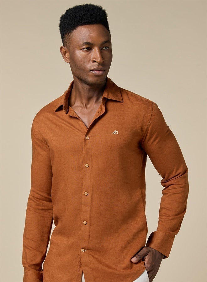 Mannerism The Desert Warmth Rust Lyocell Linen Shirt with Earthy Softness - Image 1