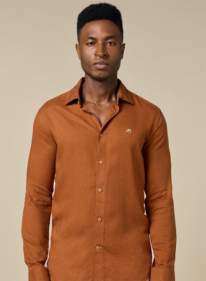 Mannerism The Desert Warmth Rust Lyocell Linen Shirt with Earthy Softness - Image 4