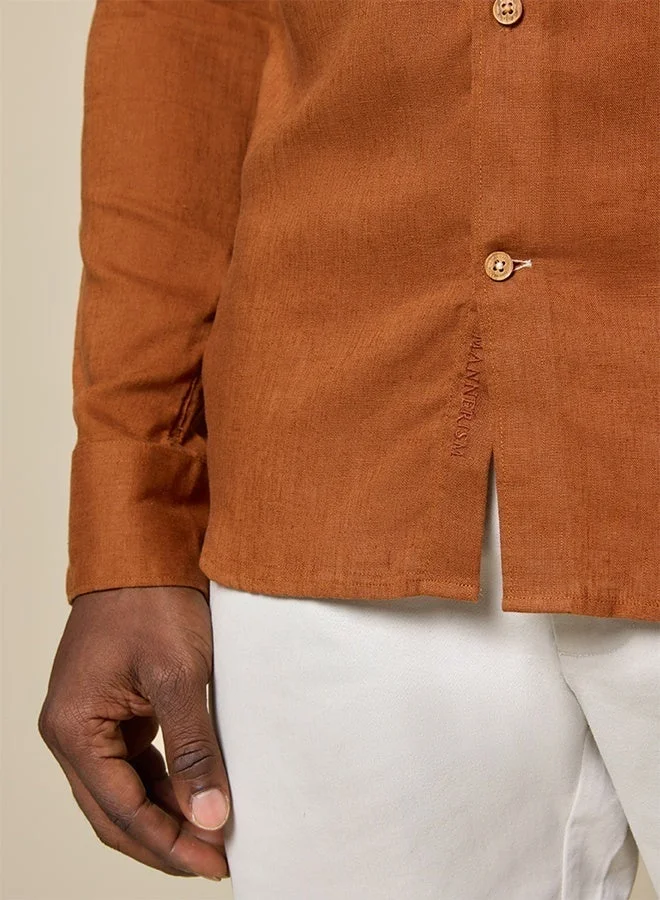 MANNERISM  The Desert Warmth Rust Lyocell Linen Shirt with Earthy Softness for Men | Best Price UAE