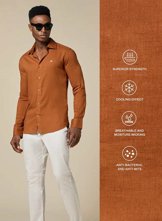مانرزم The Desert Warmth Rust Lyocell Linen Shirt with Earthy Softness - Image 3