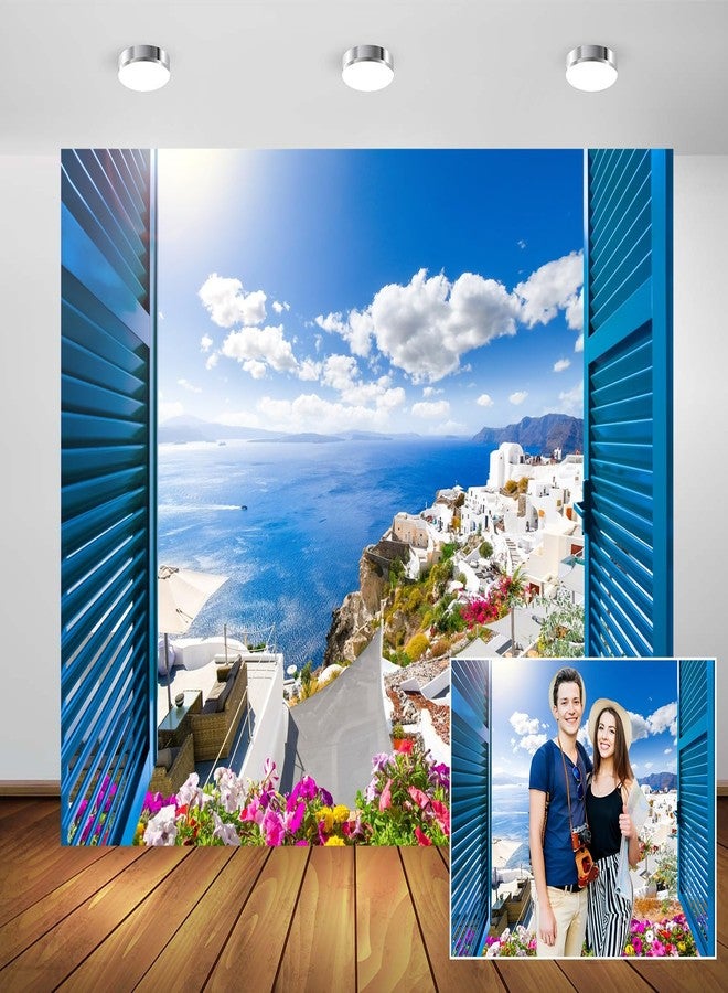 Loccor 7x5ft Fabric Greece Backdrop Aegean sea Traditional Architecture Flowers Window Scenery Photography Background Momma Mia Theme Birthday Party Decorations Wedding Portrait Photo Booth Props - Image 2