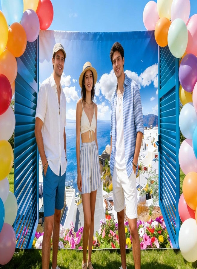 Loccor 7x5ft Fabric Greece Backdrop Aegean sea Traditional Architecture Flowers Window Scenery Photography Background Momma Mia Theme Birthday Party Decorations Wedding Portrait Photo Booth Props - Image 4