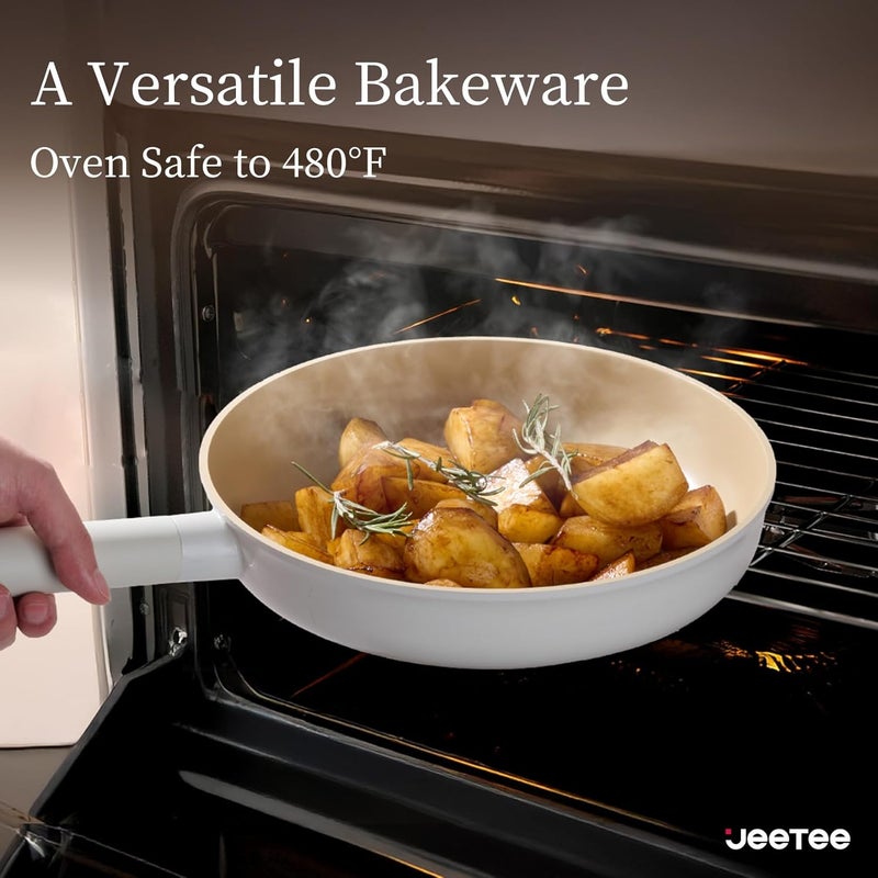 Jeetee Ceramic Cookware Set, 16 PCS Pots and Pans Set Non Stick with Removable Handles, Non Toxic Induction Kitchen Cookware Sets, Dishwasher/Oven Safe PFAS/PFOA Free Cream - Image 2
