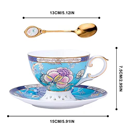 ACMLIFE Bone China Tea Cups, Tea Cup and Saucer Set for 1 Blue and White China Tea Cup 6.7oz Floral Vintage China Coffee Set for Women Party Gift Giving with Gold Trim and Gift Box - Image 2