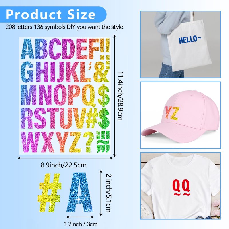 Heat Transfer Letters 352-Piece Polyurethane Alphabet Set - 208 Letters 144 Symbols Iron On Vinyl Alphabet for Custom Apparel DIY Crafts - Image 2