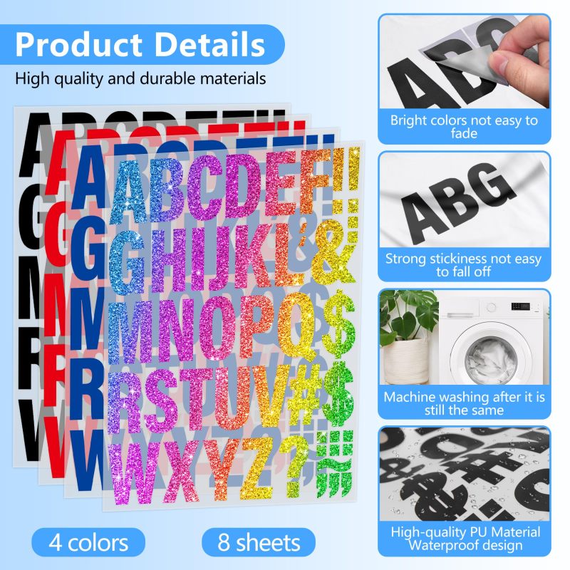 Heat Transfer Letters 352-Piece Polyurethane Alphabet Set - 208 Letters 144 Symbols Iron On Vinyl Alphabet for Custom Apparel DIY Crafts - Image 3