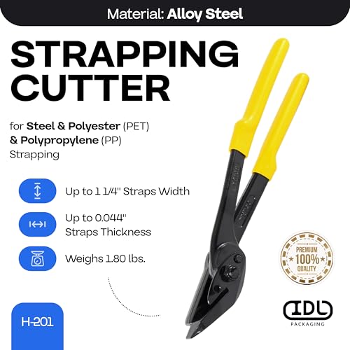 IDL Packaging H-201 Strapping Cutter for Steel & Polyester (PET) & Polypropylene (PP) Banding from 3/4" to 1 1/4" Width and up to 0.044" Thickness - Carbon Steel Drop Forged Cutter with PVC Grips - Image 2