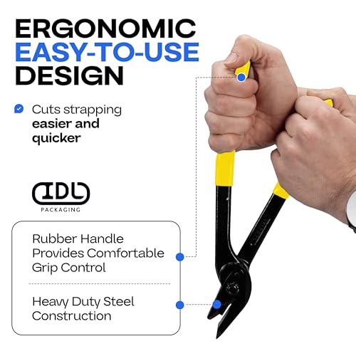 IDL Packaging H-201 Strapping Cutter for Steel & Polyester (PET) & Polypropylene (PP) Banding from 3/4" to 1 1/4" Width and up to 0.044" Thickness - Carbon Steel Drop Forged Cutter with PVC Grips - Image 3