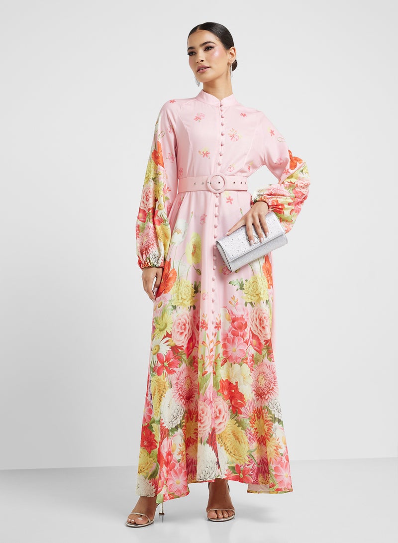 Khizana Floral Belted Maxi Dress - Image 1
