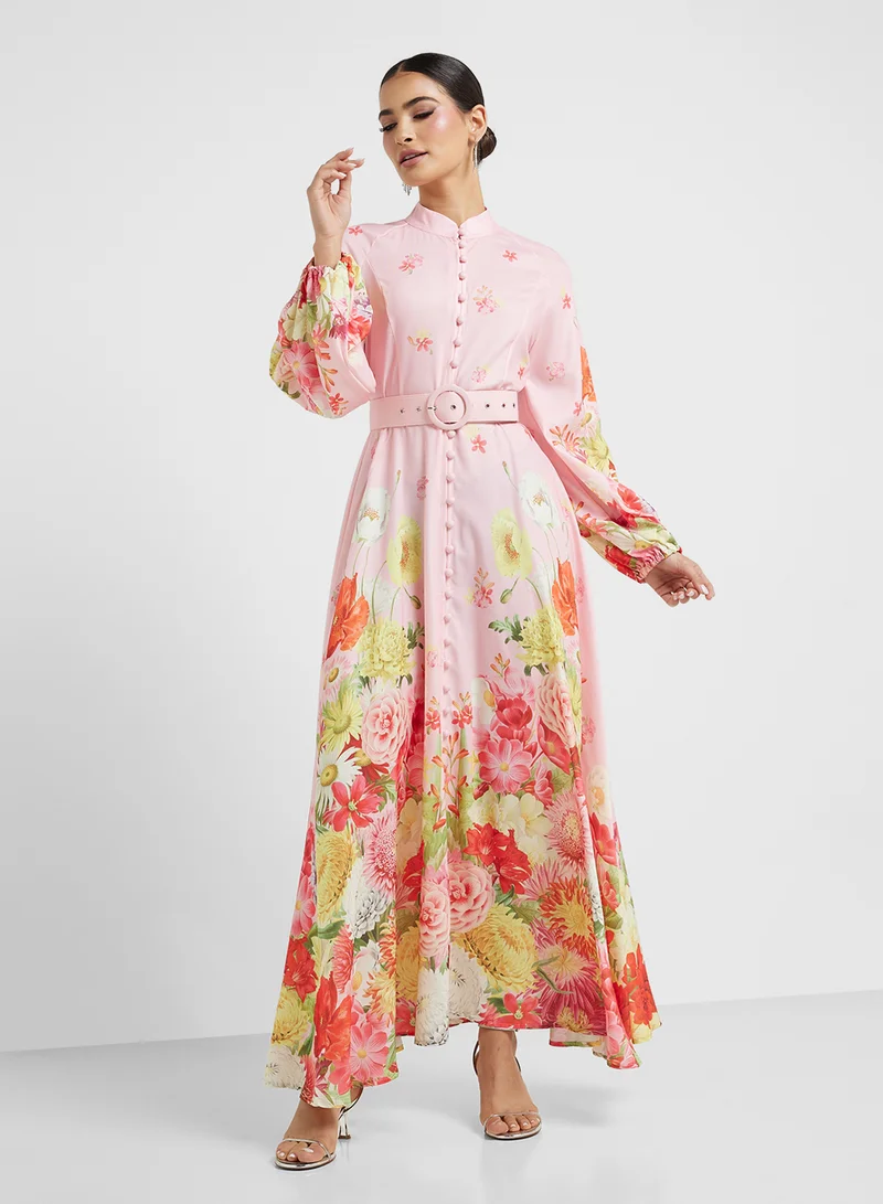 Khizana Floral Belted Maxi Dress