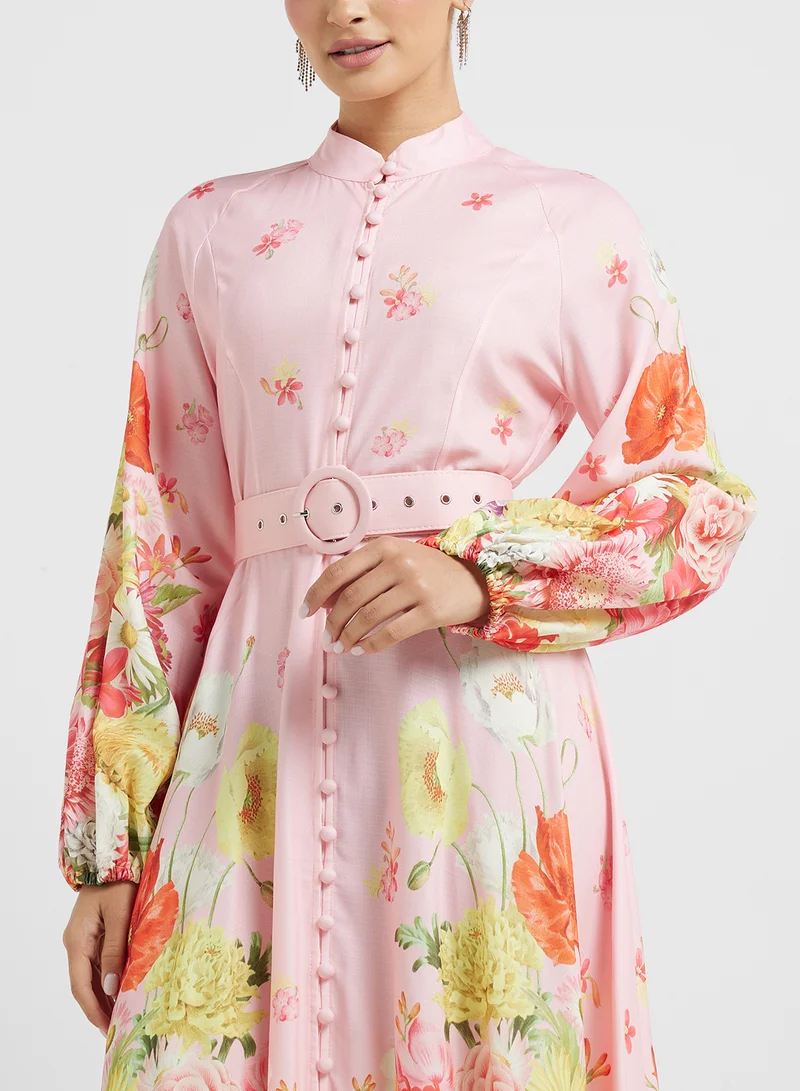 Khizana Floral Belted Maxi Dress