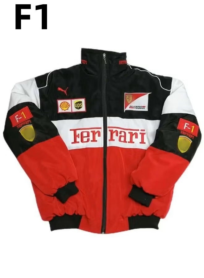 اف 1 Vintage Style Embroidered  Racing JacketWhite shell White shell - Image 1