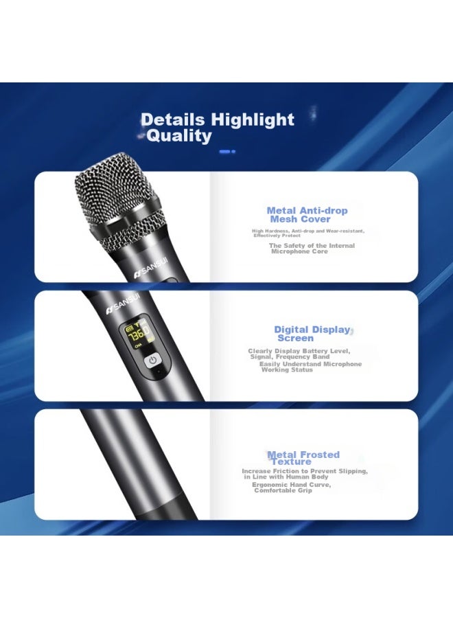 Sansui Shanshui V71 Wireless Microphone, U-segment, For Home Ktv, Singing, Stage Hosting, Lecturing, Karaoke, Meetings, Speaker, Amplifier, Fm, Versatile, Dual-channel, All-metal Microphone - Image 3