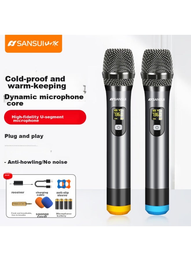 Sansui Shanshui V71 Wireless Microphone, U-segment, For Home Ktv, Singing, Stage Hosting, Lecturing, Karaoke, Meetings, Speaker, Amplifier, Fm, Versatile, Dual-channel, All-metal Microphone - Image 1