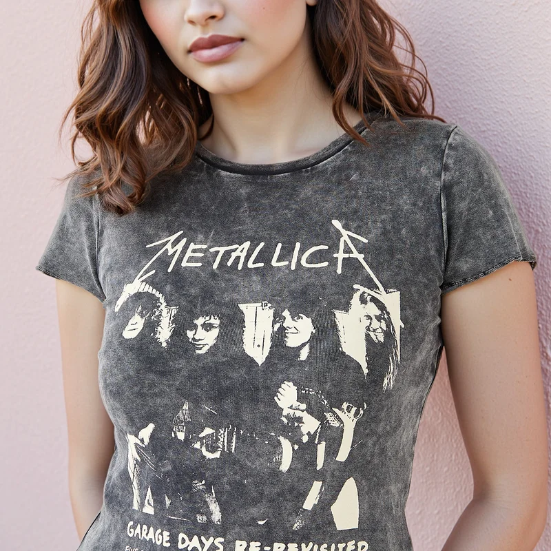 SP Characters  Metallica Acid Wash Print T-shirt with Round Neck for Women | Best Price UAE