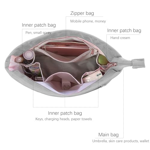 Lckaey Purse organizer insert for neverfull handbag is compatible with more similar brands of tote bag-nylon organizer 3055grey-M - Image 4