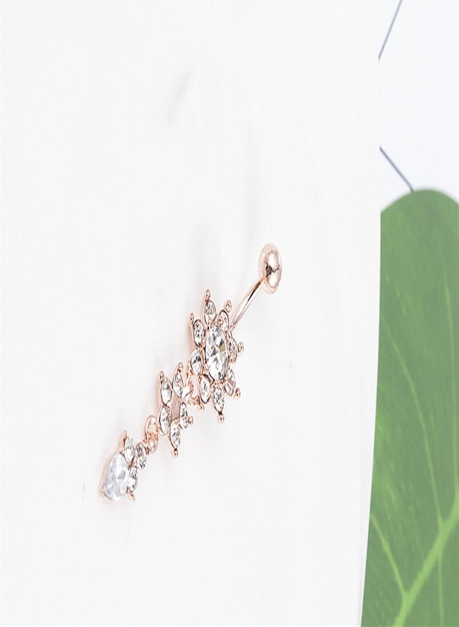 BeeSpring Sexy Women Crystal Body Dangle Ball Barbell Bar Belly Button Ring Navel Ring (Rose Gold) - Image 4