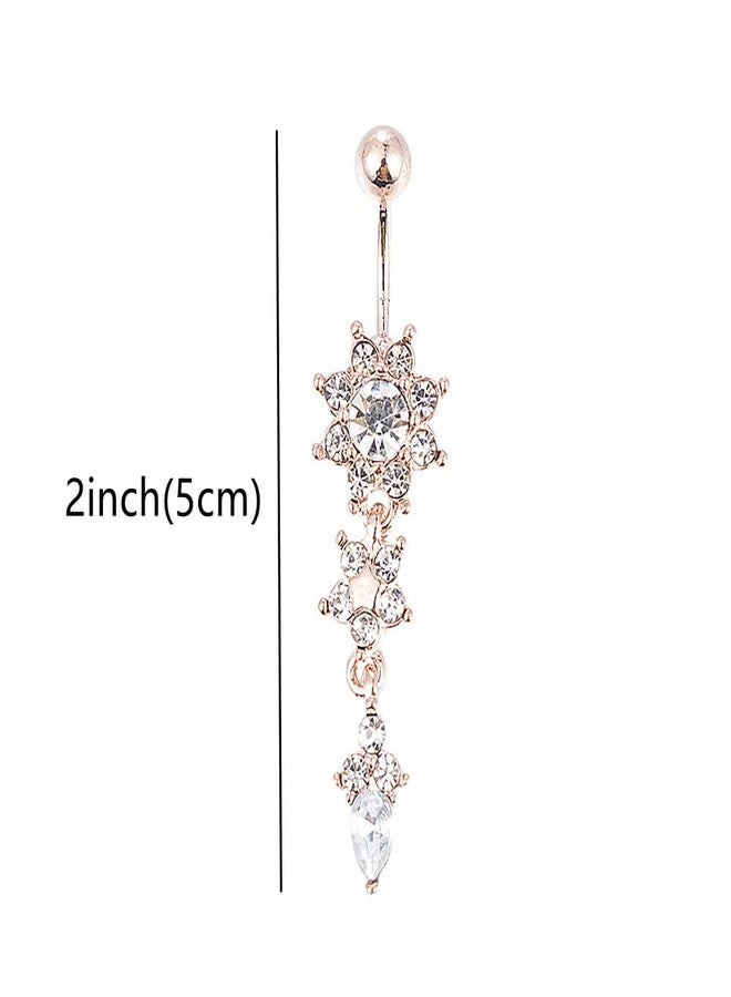 BeeSpring Sexy Women Crystal Body Dangle Ball Barbell Bar Belly Button Ring Navel Ring (Rose Gold) - Image 2