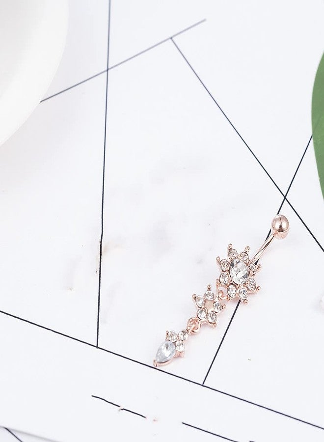 BeeSpring Sexy Women Crystal Body Dangle Ball Barbell Bar Belly Button Ring Navel Ring (Rose Gold) - Image 3